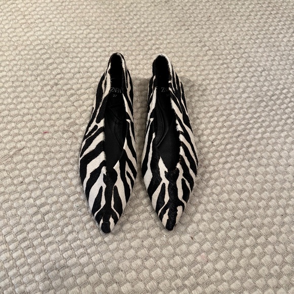 Shoes - Zara leather zebra flats
